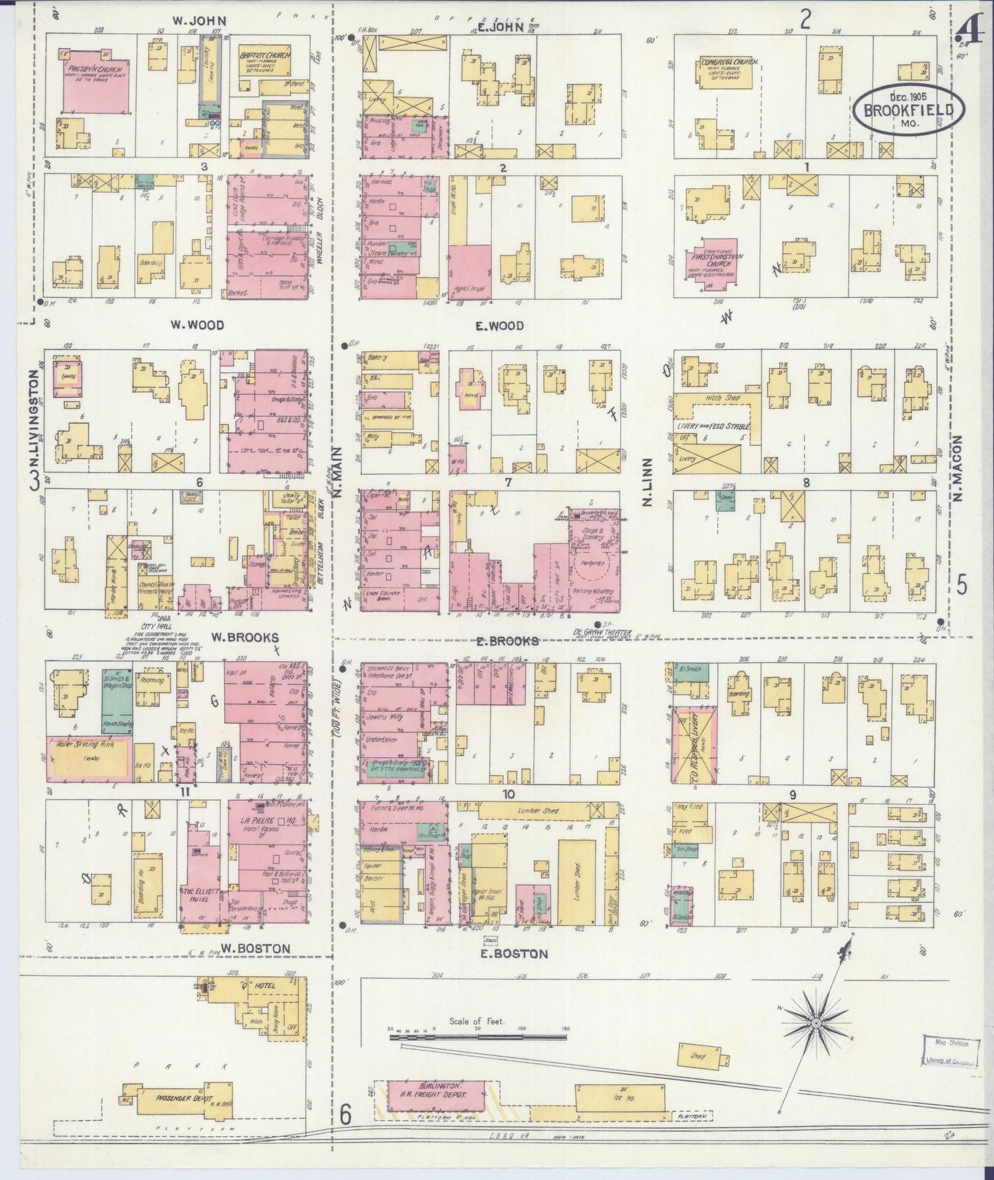 Sanborn Fire Insurance Map from Brookfield, Linn County, Missouri (1905), Sheet #0004 - Complete Map Set gallery image, historic Sanborn map, vintage wall art, Missouri Missouri