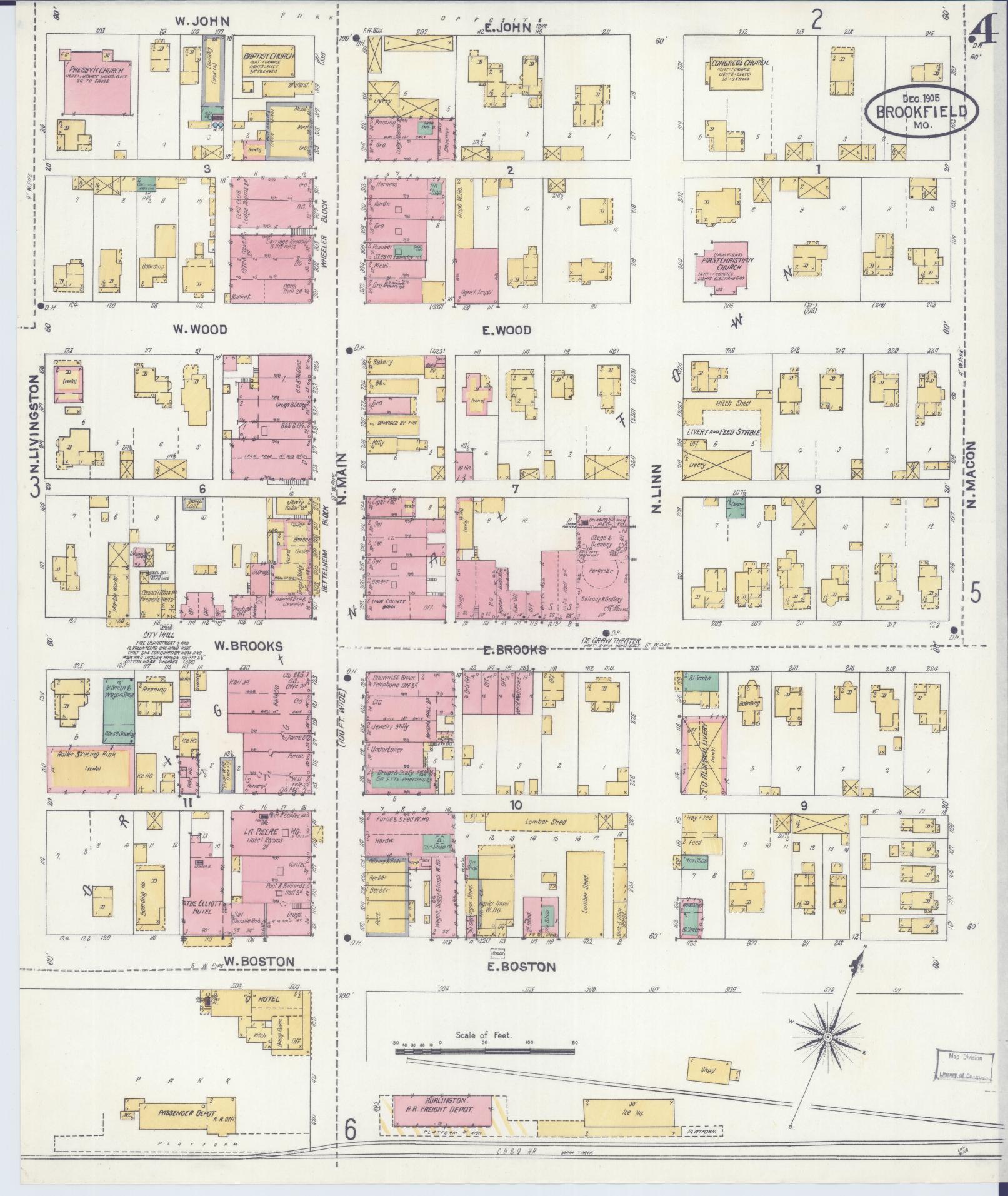 Sanborn Fire Insurance Map from Brookfield, Linn County, Missouri (1905), Sheet #0004 - Complete Map Set gallery image, historic Sanborn map, vintage wall art, Missouri Missouri