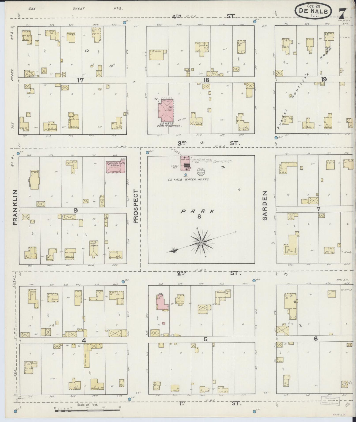 Sanborn Fire Insurance Map from De Kalb, De Kalb County, Illinois (1891), Sheet #0007 - Complete Map Set gallery image, historic Sanborn map, vintage wall art, Illinois Illinois