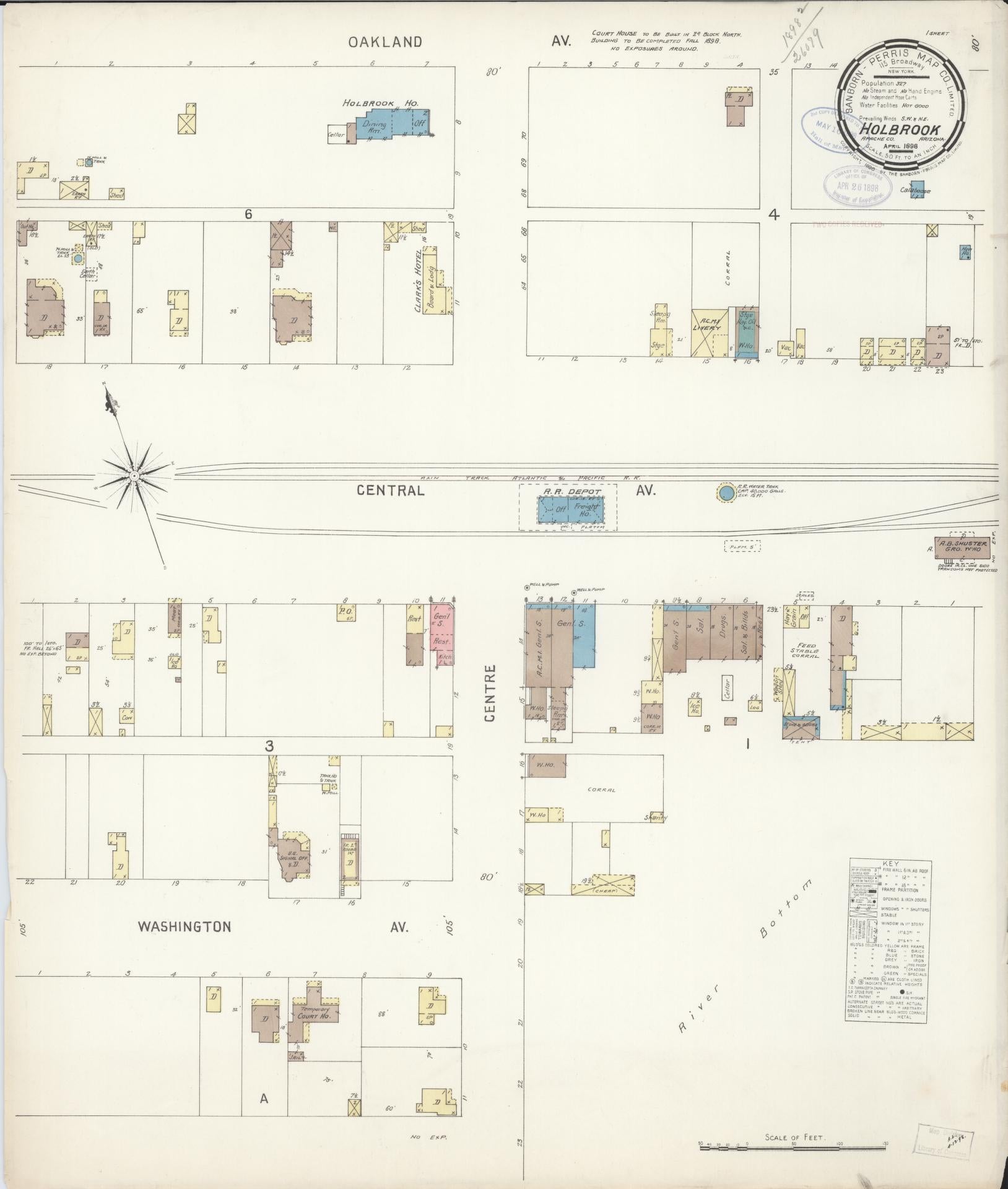 Sanborn Fire Insurance Map from Holbrook, Navajo County, Arizona (1898), Sheet #0001 - Historic Sanborn Fire Insurance Map Print, vintage old map wall art, antique decor, genealogy gift, Arizona Arizona map