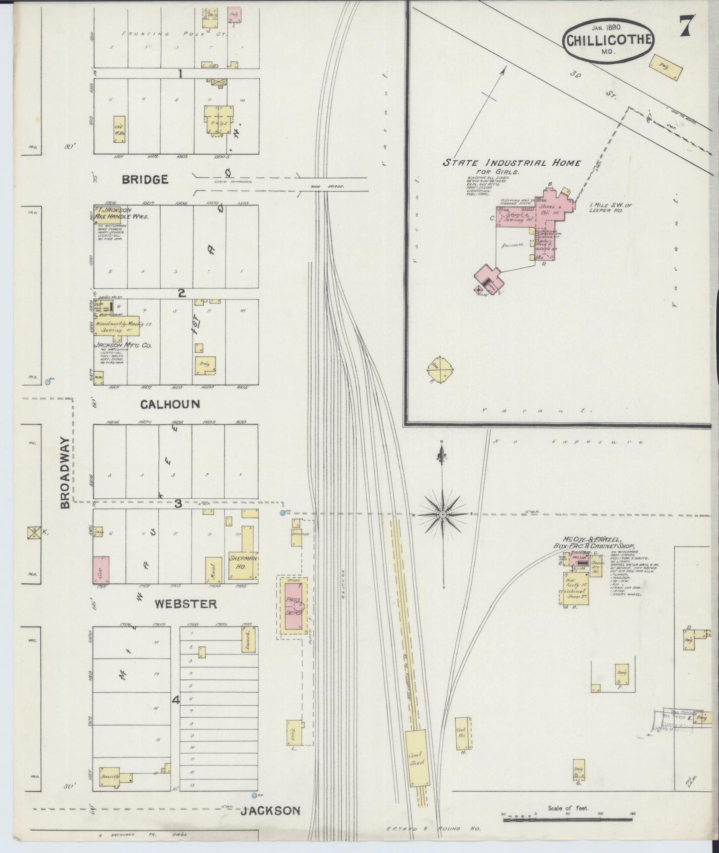 Sanborn Fire Insurance Map from Chillicothe, Livingston County, Missouri (1890), Sheet #0007 - Historic Sanborn Fire Insurance Map Print, vintage old map wall art, antique decor, genealogy gift, Missouri Missouri map