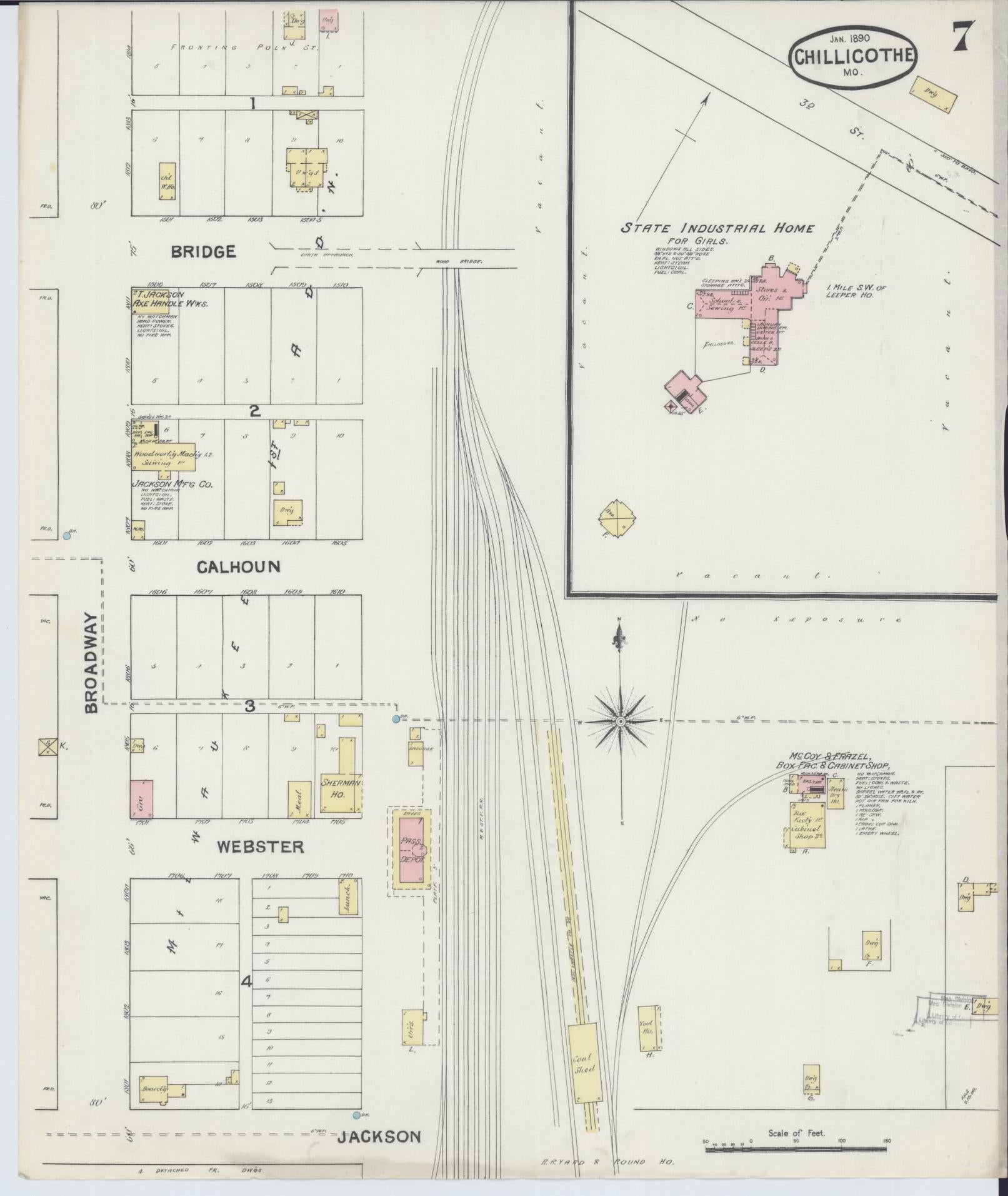 Sanborn Fire Insurance Map from Chillicothe, Livingston County, Missouri (1890), Sheet #0007 - Historic Sanborn Fire Insurance Map Print, vintage old map wall art, antique decor, genealogy gift, Missouri Missouri map
