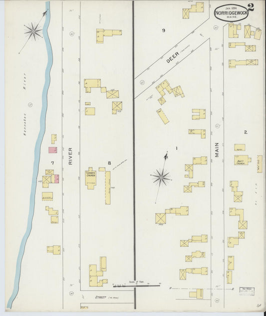 Sanborn Fire Insurance Map from Norridgewock, Somerset County, Maine (1894), Sheet #0002 - Historic Sanborn Fire Insurance Map Print, vintage old map wall art, antique decor, genealogy gift, Maine Maine map