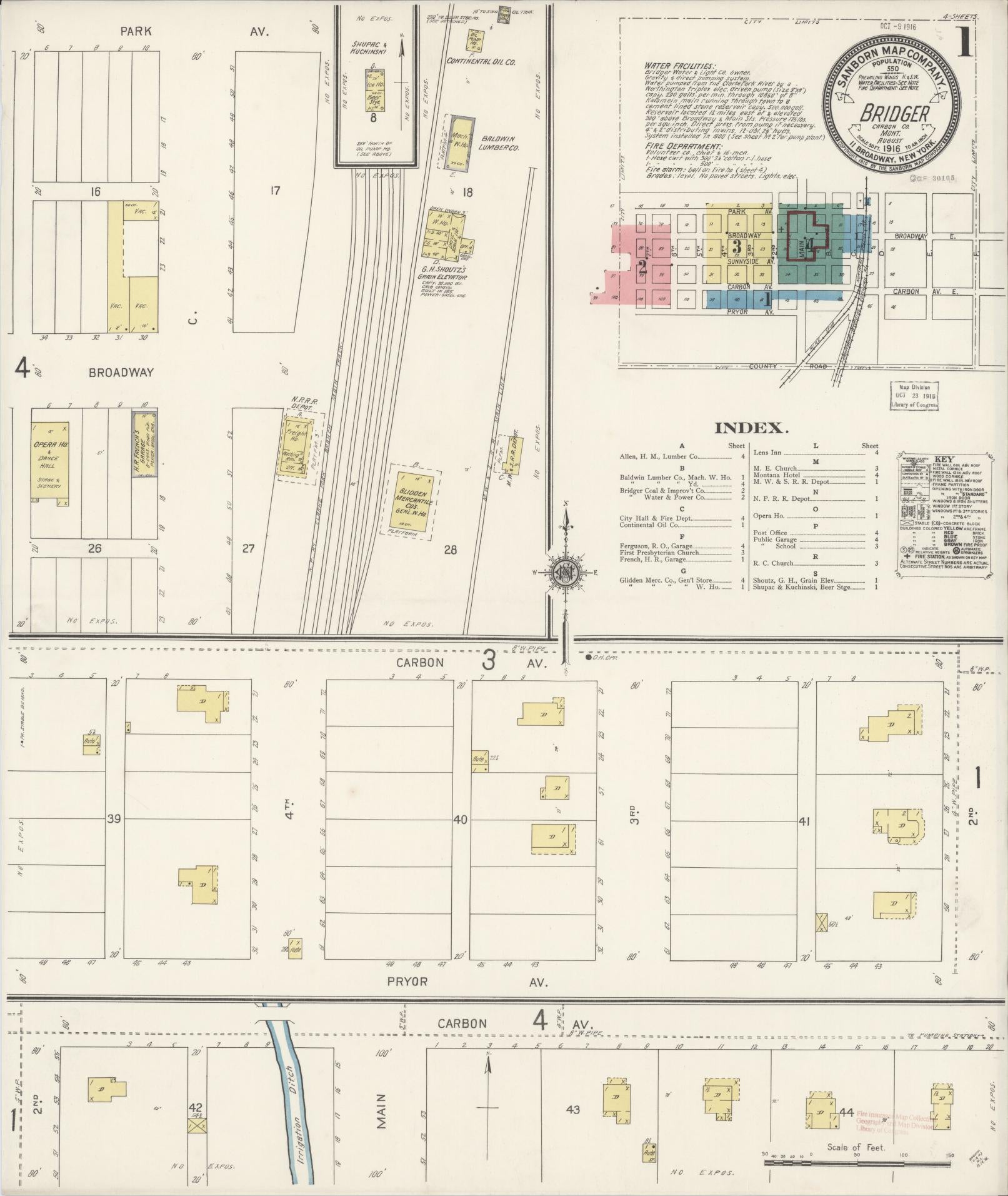 Sanborn Fire Insurance Map from Bridger, Carbon County, Montana (1916), Sheet #0001 - Historic Sanborn Fire Insurance Map Print, vintage old map wall art, antique decor, genealogy gift, Montana Montana map