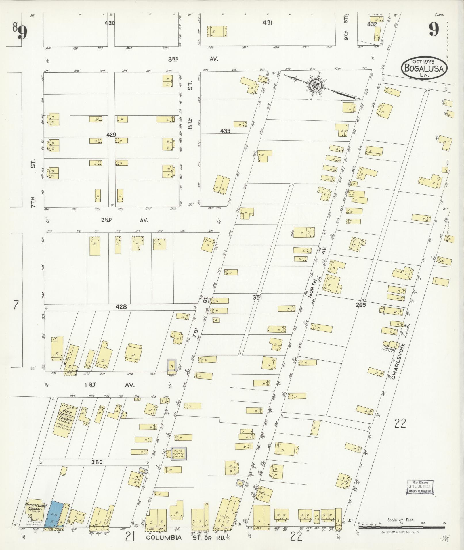 Sanborn Fire Insurance Map from Bogalusa, Washington Parish, Louisiana (1925), Sheet #0009 - Complete Map Set gallery image, historic Sanborn map, vintage wall art, Louisiana Louisiana