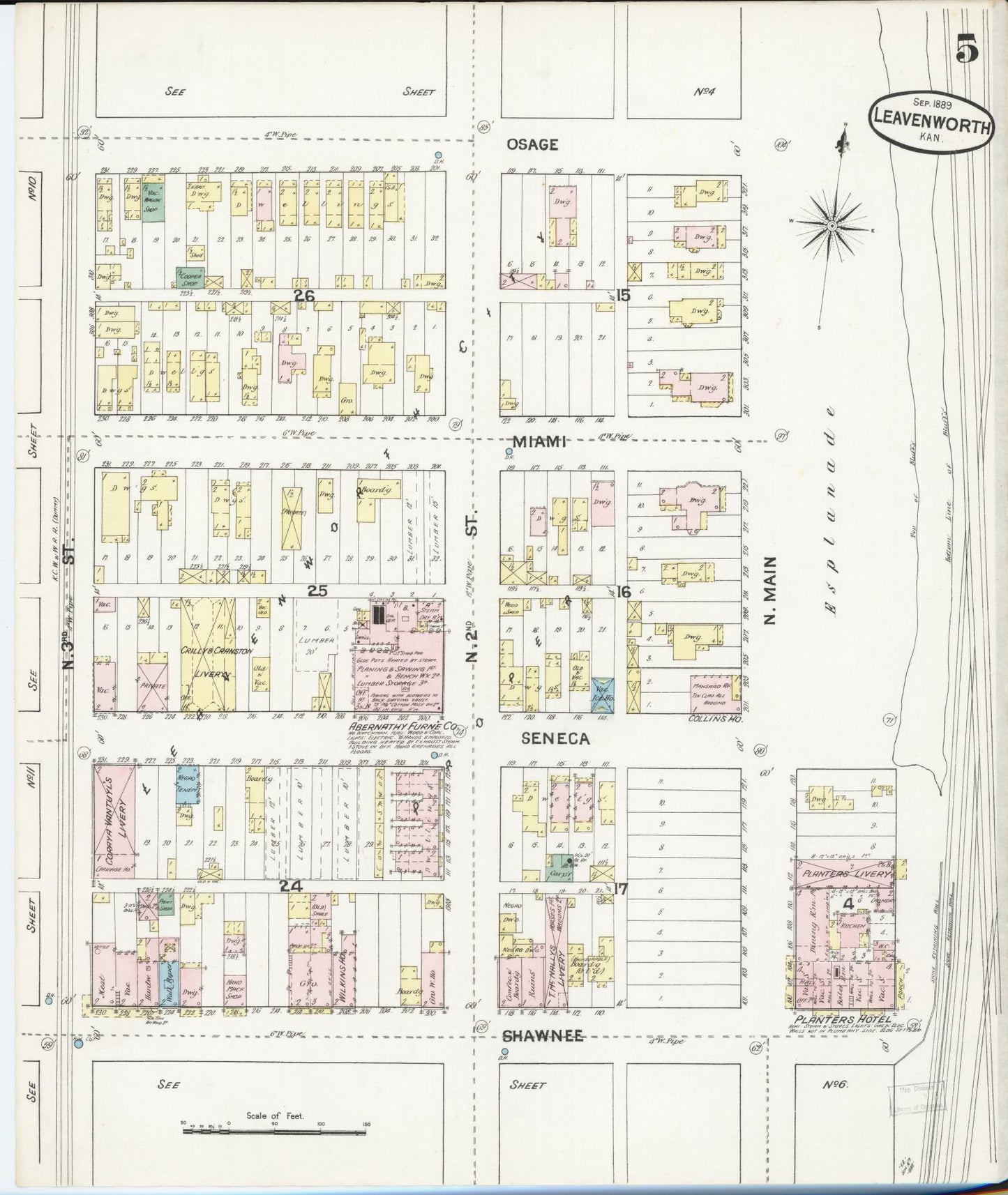 Sanborn Fire Insurance Map from Leavenworth, Leavenworth County, Kansas (1889), Sheet #0006 - Complete Map Set gallery image, historic Sanborn map, vintage wall art, Kansas Kansas