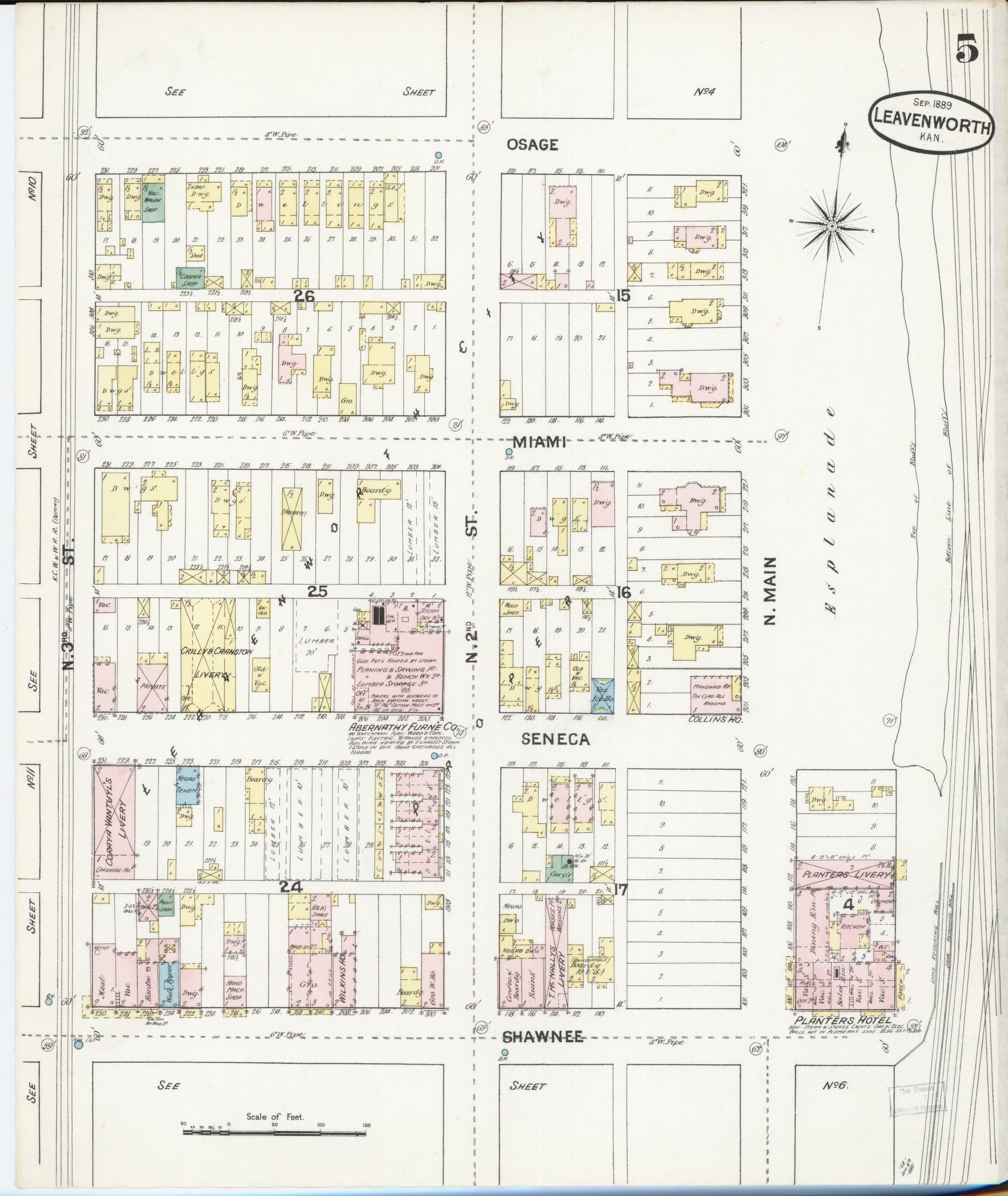 Sanborn Fire Insurance Map from Leavenworth, Leavenworth County, Kansas (1889), Sheet #0006 - Complete Map Set gallery image, historic Sanborn map, vintage wall art, Kansas Kansas