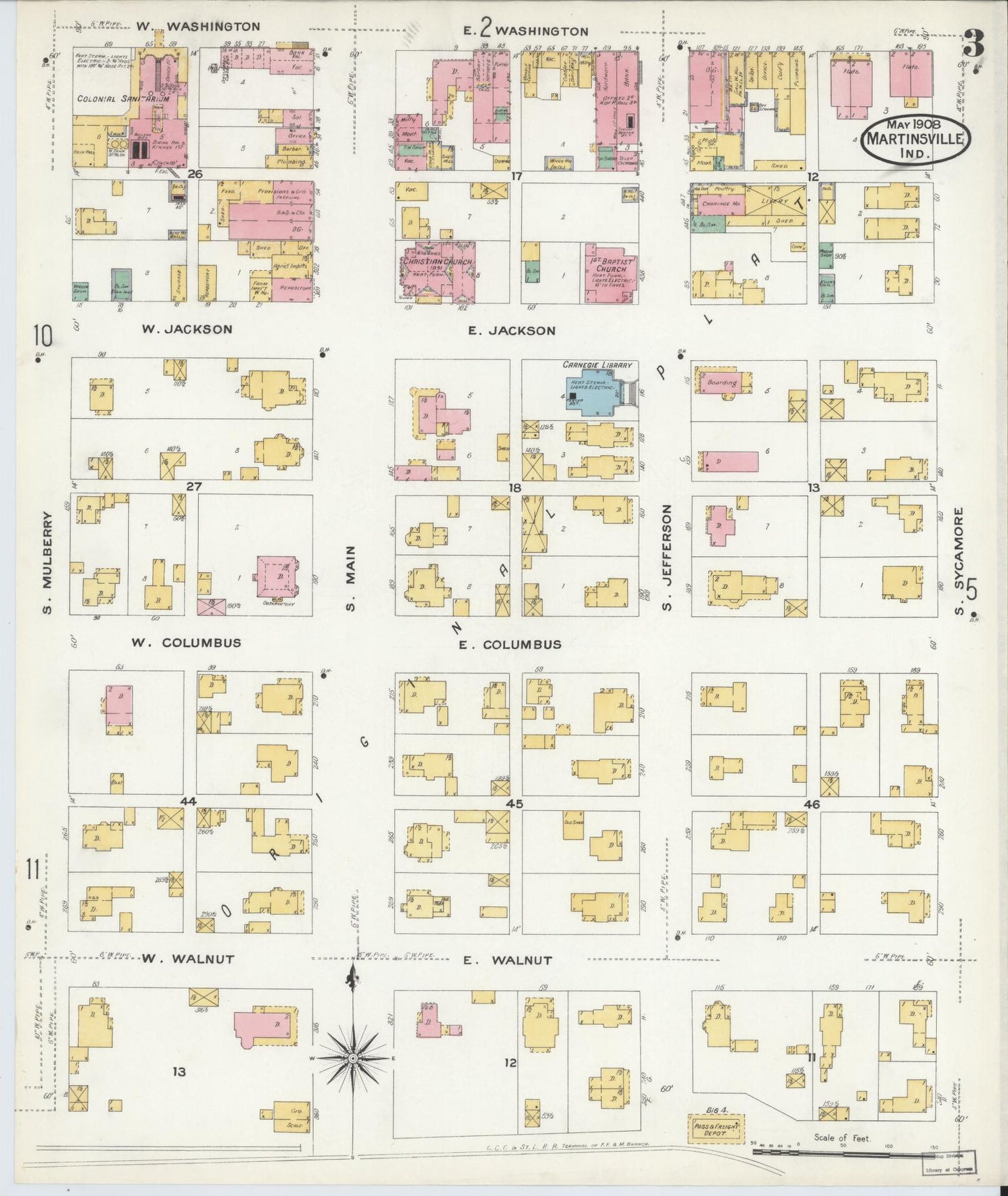 Sanborn Fire Insurance Map from Martinsville, Morgan County, Indiana (1908), Sheet #0003 - Complete Map Set gallery image, historic Sanborn map, vintage wall art, Indiana Indiana