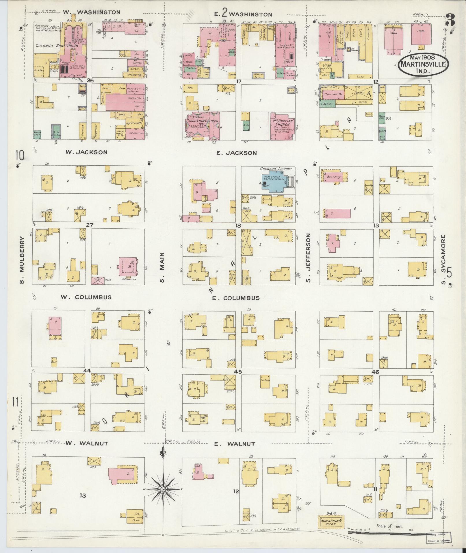 Sanborn Fire Insurance Map from Martinsville, Morgan County, Indiana (1908), Sheet #0003 - Complete Map Set gallery image, historic Sanborn map, vintage wall art, Indiana Indiana