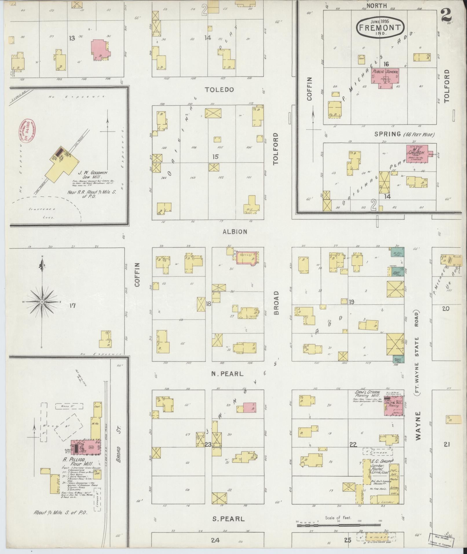 Sanborn Fire Insurance Map from Fremont, Steuben County, Indiana (1895), Sheet #0002 - Complete Map Set gallery image, historic Sanborn map, vintage wall art, Indiana Indiana