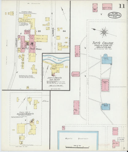 Sanborn Fire Insurance Map from Medford, Middlesex County, Massachusetts (1892), Sheet #0011 - Historic Sanborn Fire Insurance Map Print, vintage old map wall art, antique decor, genealogy gift, Massachusetts Massachusetts map