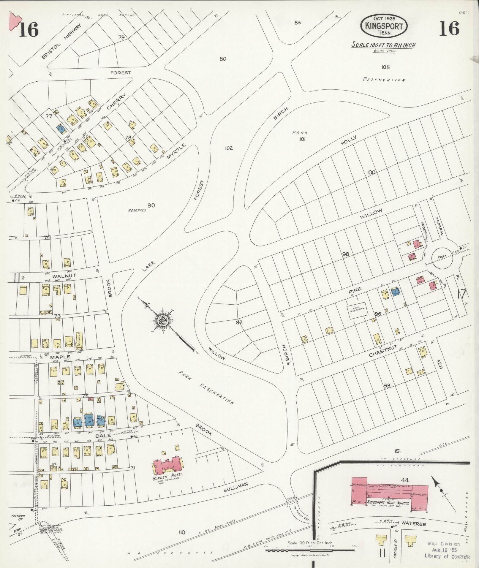Sanborn Fire Insurance Map from Kingsport, Sullivan County, Tennessee (1925), Sheet #0016 - Complete Map Set gallery image, historic Sanborn map, vintage wall art, Tennessee Tennessee