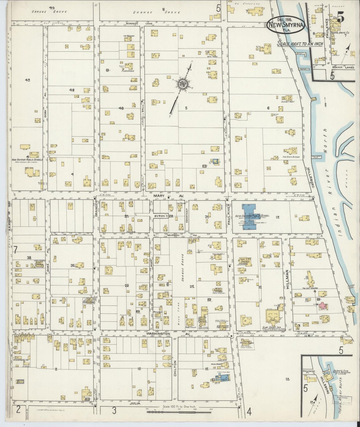 Sanborn Fire Insurance Map from New Smyrna, Valusia County, Florida (1916), Sheet #0005 - Complete Map Set gallery image, historic Sanborn map, vintage wall art, Florida Florida