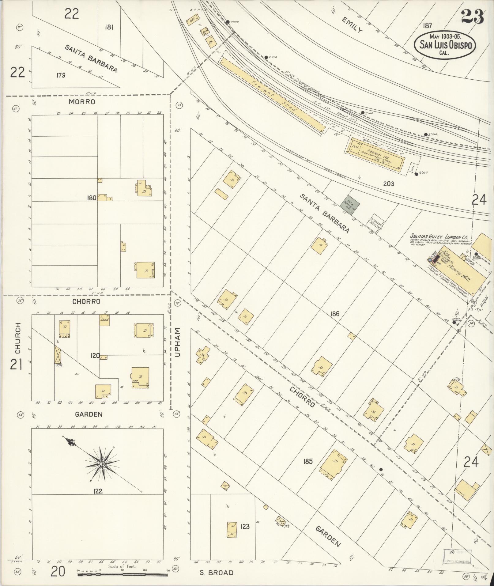 Sanborn Fire Insurance Map from San Luis Obispo, San Luis Obispo County, California (1905), Sheet #0023 - Complete Map Set gallery image, historic Sanborn map, vintage wall art, California California
