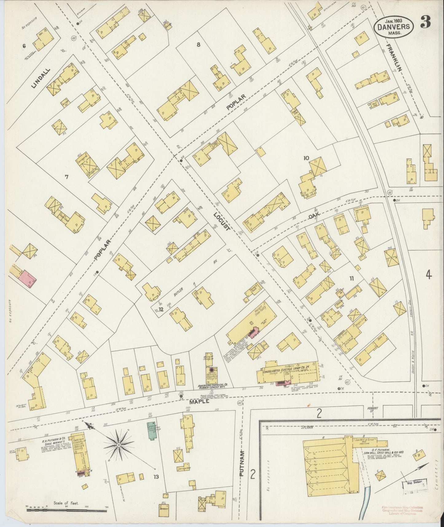 Sanborn Fire Insurance Map from Danvers, Essex County, Massachusetts (1903), Sheet #0003 - Historic Sanborn Fire Insurance Map Print, vintage old map wall art, antique decor, genealogy gift, Massachusetts Massachusetts map