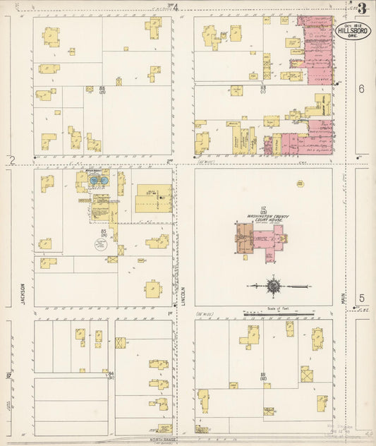 Sanborn Fire Insurance Map from Hillsboro, Washington County, Oregon (1912), Sheet #0003 - Historic Sanborn Fire Insurance Map Print, vintage old map wall art, antique decor, genealogy gift, Oregon Oregon map
