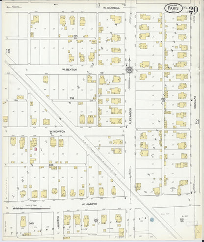 Sanborn Fire Insurance Map from Paris, Edgar County, Illinois (1916), Sheet #0020 - Historic Sanborn Fire Insurance Map Print, vintage old map wall art, antique decor, genealogy gift, Illinois Illinois map