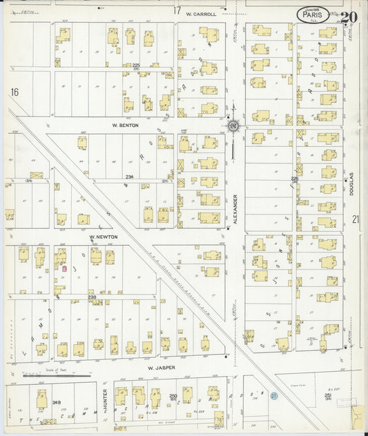 Sanborn Fire Insurance Map from Paris, Edgar County, Illinois (1916), Sheet #0020 - Historic Sanborn Fire Insurance Map Print, vintage old map wall art, antique decor, genealogy gift, Illinois Illinois map