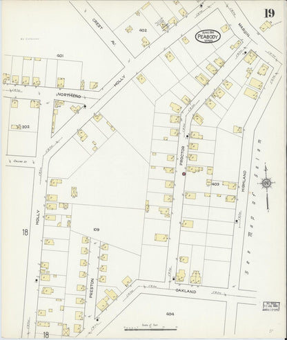 Sanborn Fire Insurance Map from Peabody, Essex County, Massachusetts (1914), Sheet #0019 - Complete Map Set gallery image, historic Sanborn map, vintage wall art, Massachusetts Massachusetts