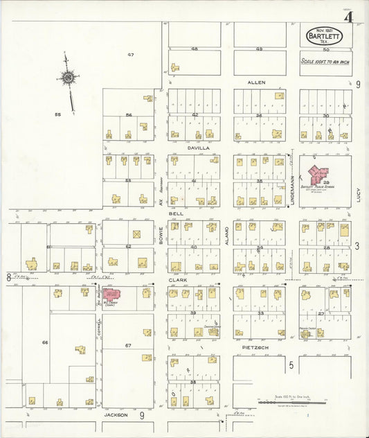 Sanborn Fire Insurance Map from Bartlett, Bell and Williamson Counties, Texas (1921), Sheet #0004 - Historic Sanborn Fire Insurance Map Print, vintage old map wall art, antique decor, genealogy gift, Texas Texas map