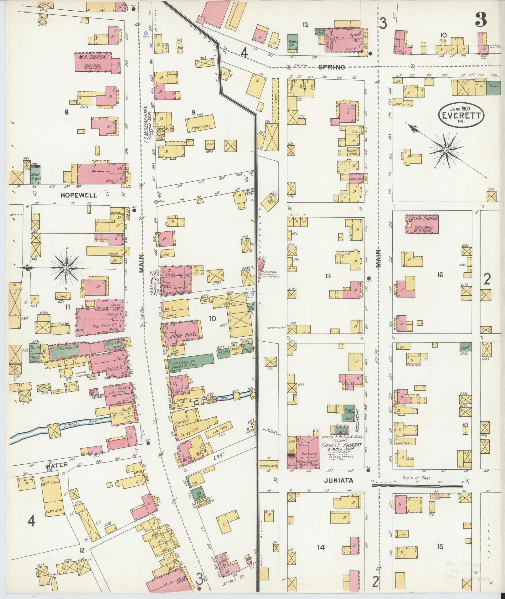 Sanborn Fire Insurance Map from Everett, Bedford County, Pennsylvania (1900), Sheet #0003 - Complete Map Set gallery image, historic Sanborn map, vintage wall art, Pennsylvania Pennsylvania