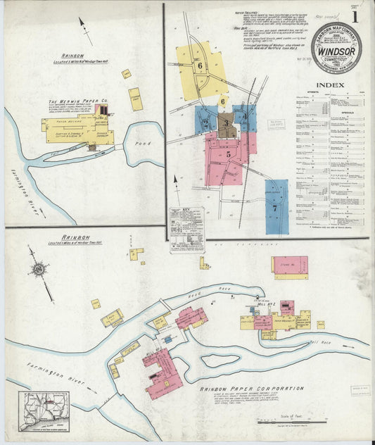 Sanborn Fire Insurance Map from Windsor, Hartford County, Connecticut (1921), Sheet #0001 - Historic Sanborn Fire Insurance Map Print, vintage old map wall art, antique decor, genealogy gift, Connecticut Connecticut map