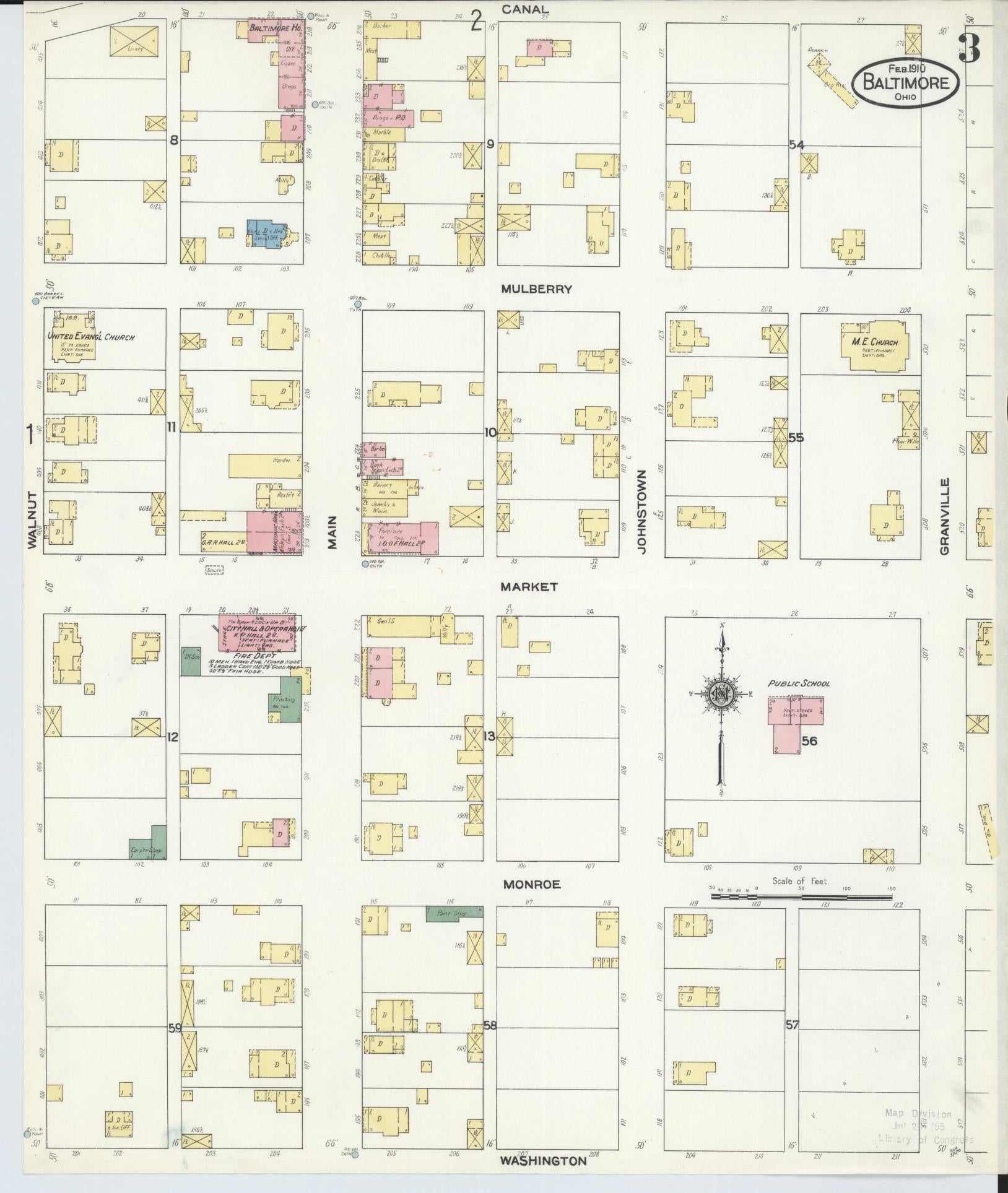 Sanborn Fire Insurance Map from Baltimore, Fairfield County, Ohio (1910), Sheet #0003 - Historic Sanborn Fire Insurance Map Print, vintage old map wall art, antique decor, genealogy gift, Ohio Ohio map