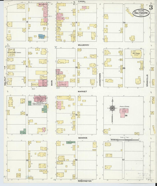 Sanborn Fire Insurance Map from Baltimore, Fairfield County, Ohio (1910), Sheet #0003 - Historic Sanborn Fire Insurance Map Print, vintage old map wall art, antique decor, genealogy gift, Ohio Ohio map