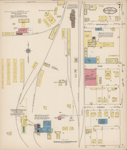 Sanborn Fire Insurance Map from Blytheville, Mississippi County, Arkansas (1921), Sheet #0007 - Complete Map Set gallery image, historic Sanborn map, vintage wall art, Blytheville Mississippi