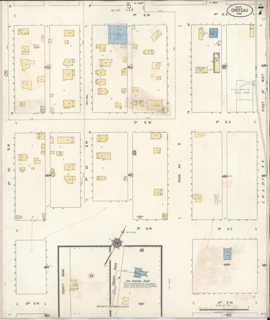 Sanborn Fire Insurance Map from Choteau, Teton County, Montana (1943), Sheet #0007 - Historic Sanborn Fire Insurance Map Print, vintage old map wall art, antique decor, genealogy gift, Montana Montana map