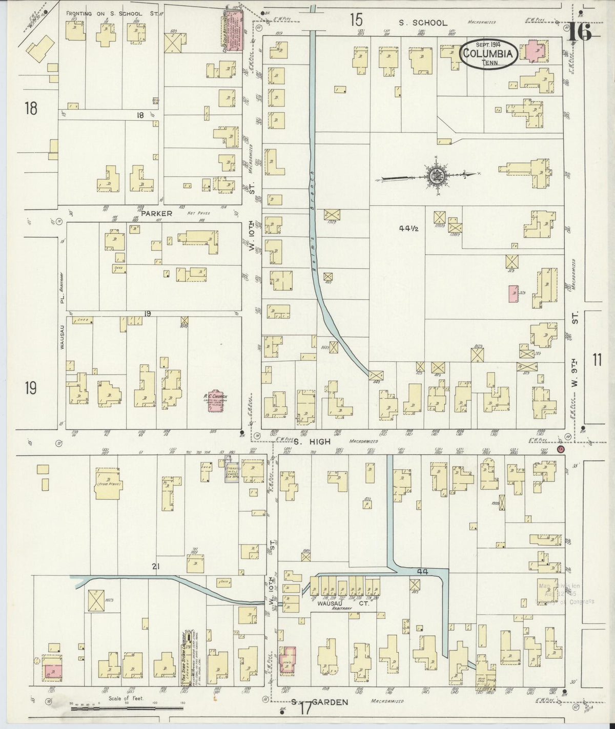 Sanborn Fire Insurance Map from Columbia, Maury County, Tennessee (1914), Sheet #0016 - Complete Map Set gallery image, historic Sanborn map, vintage wall art, Tennessee Tennessee