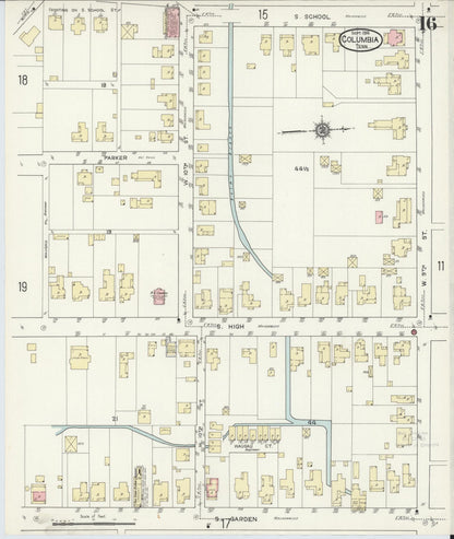 Sanborn Fire Insurance Map from Columbia, Maury County, Tennessee (1914), Sheet #0016 - Complete Map Set gallery image, historic Sanborn map, vintage wall art, Tennessee Tennessee