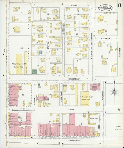 Sanborn Fire Insurance Map from Gainesville, Cooke County, Texas (1902), Sheet #0008 - Historic Sanborn Fire Insurance Map Print, vintage old map wall art, antique decor, genealogy gift, Texas Texas map