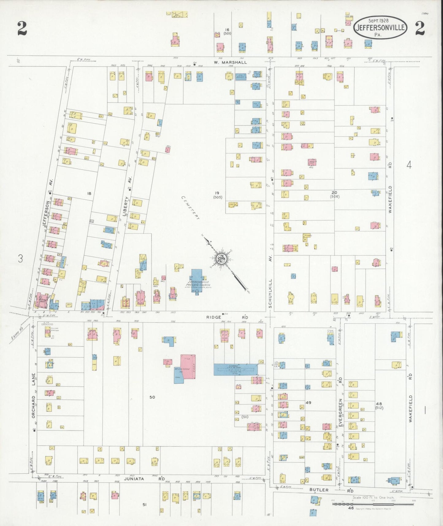 Sanborn Fire Insurance Map from Jeffersonville, Montgomery County, Pennsylvania (1928), Sheet #0002 - Complete Map Set gallery image, historic Sanborn map, vintage wall art, Pennsylvania Pennsylvania