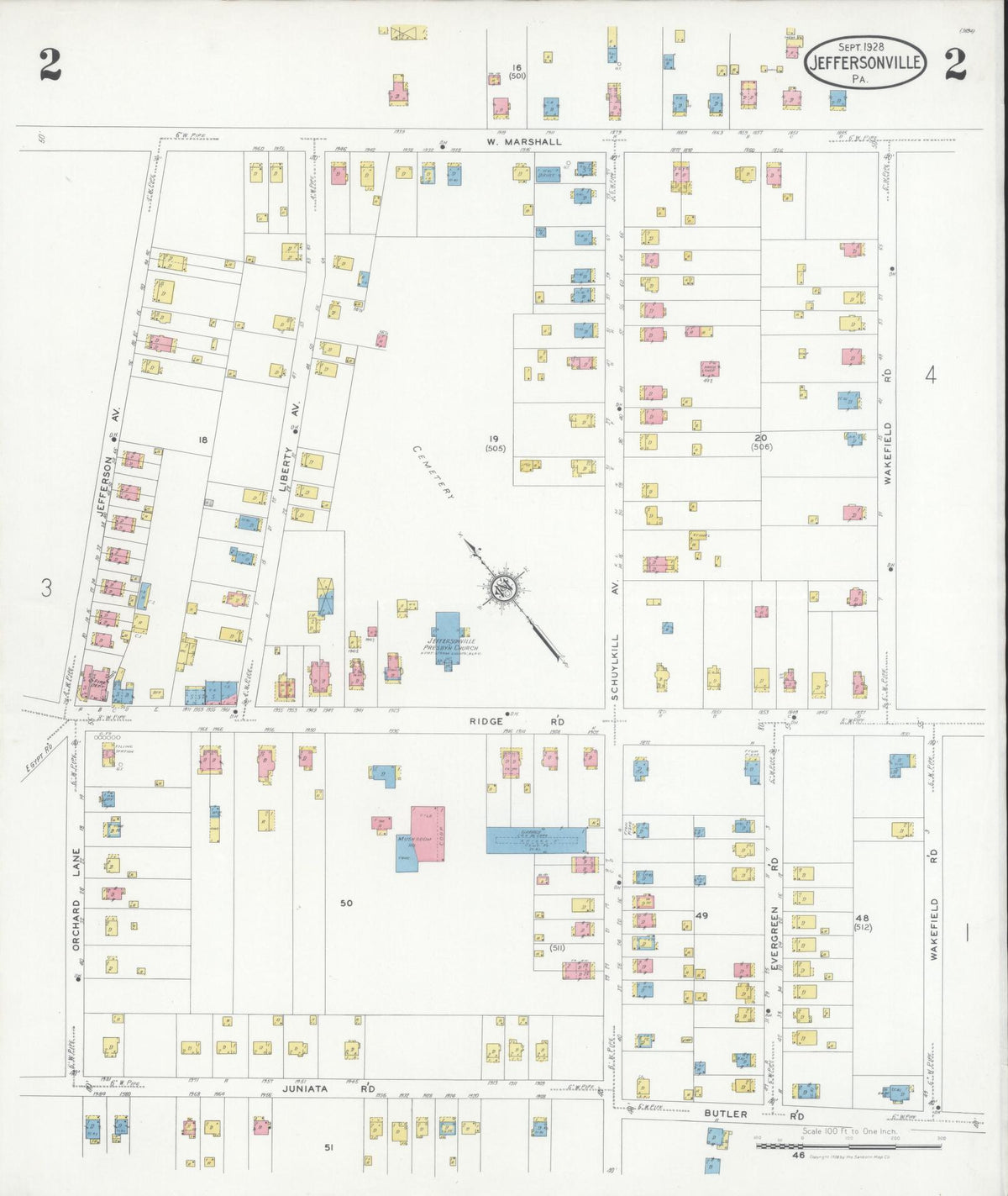 Sanborn Fire Insurance Map from Jeffersonville, Montgomery County, Pennsylvania (1928), Sheet #0002 - Complete Map Set gallery image, historic Sanborn map, vintage wall art, Pennsylvania Pennsylvania