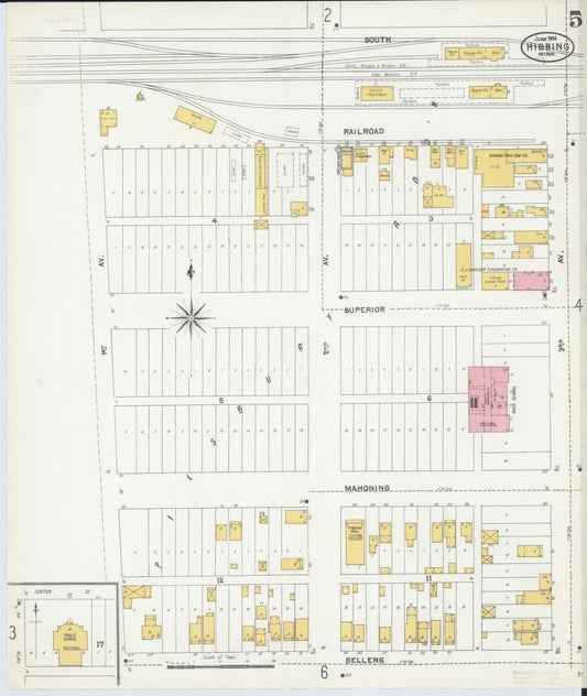 Sanborn Fire Insurance Map from Hibbing, Saint Louis County, Minnesota (1904), Sheet #0005 - Historic Sanborn Fire Insurance Map Print, vintage old map wall art, antique decor, genealogy gift, Minnesota Minnesota map