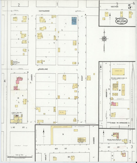 Sanborn Fire Insurance Map from Milford, Kosciusko County, Indiana (1917), Sheet #0005 - Historic Sanborn Fire Insurance Map Print, vintage old map wall art, antique decor, genealogy gift, Indiana Indiana map
