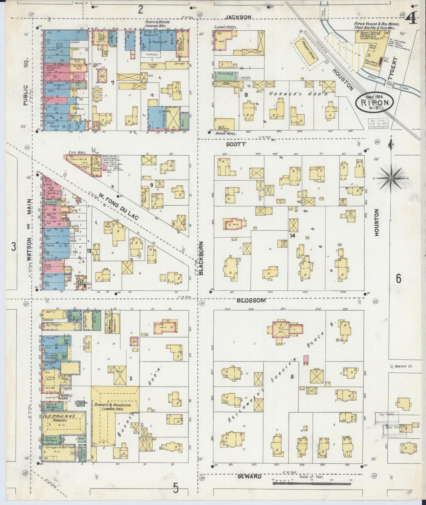 Sanborn Fire Insurance Map from Ripon, Fond du Lac County, Wisconsin (1904), Sheet #0004 - Complete Map Set gallery image, historic Sanborn map, vintage wall art, Wisconsin Wisconsin
