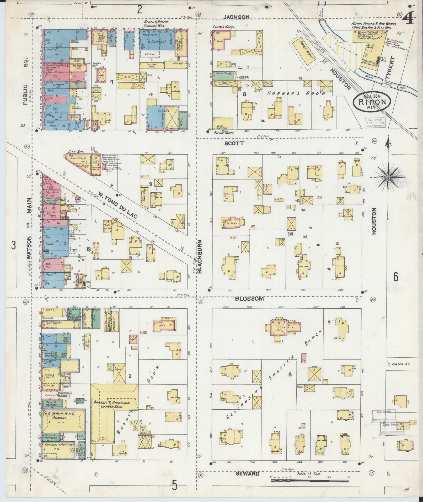 Sanborn Fire Insurance Map from Ripon, Fond du Lac County, Wisconsin (1904), Sheet #0004 - Complete Map Set gallery image, historic Sanborn map, vintage wall art, Wisconsin Wisconsin