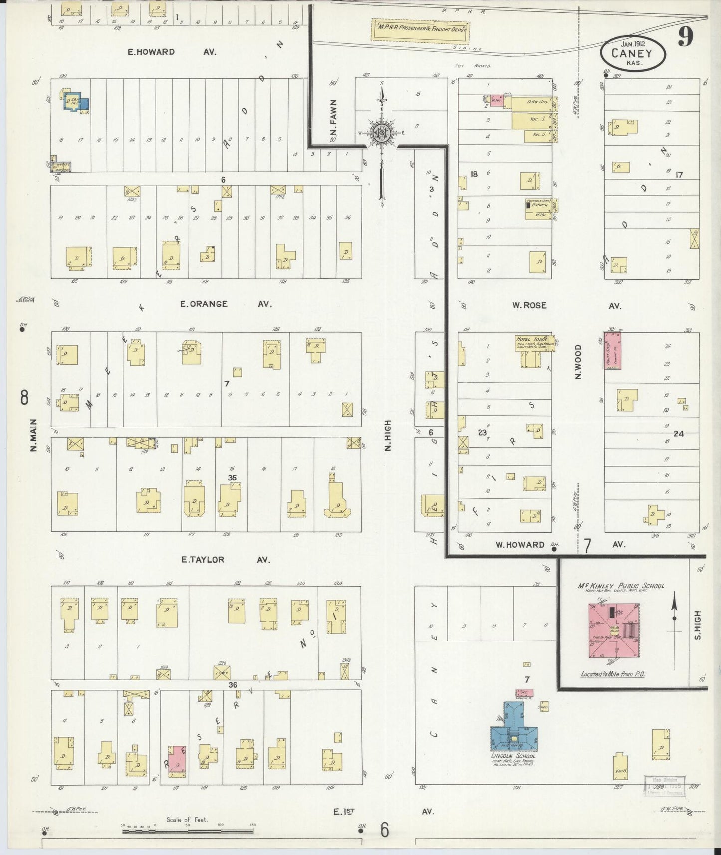 Sanborn Fire Insurance Map from Caney, Montgomery County, Kansas (1912), Sheet #0009 - Complete Map Set gallery image, historic Sanborn map, vintage wall art, Kansas Kansas