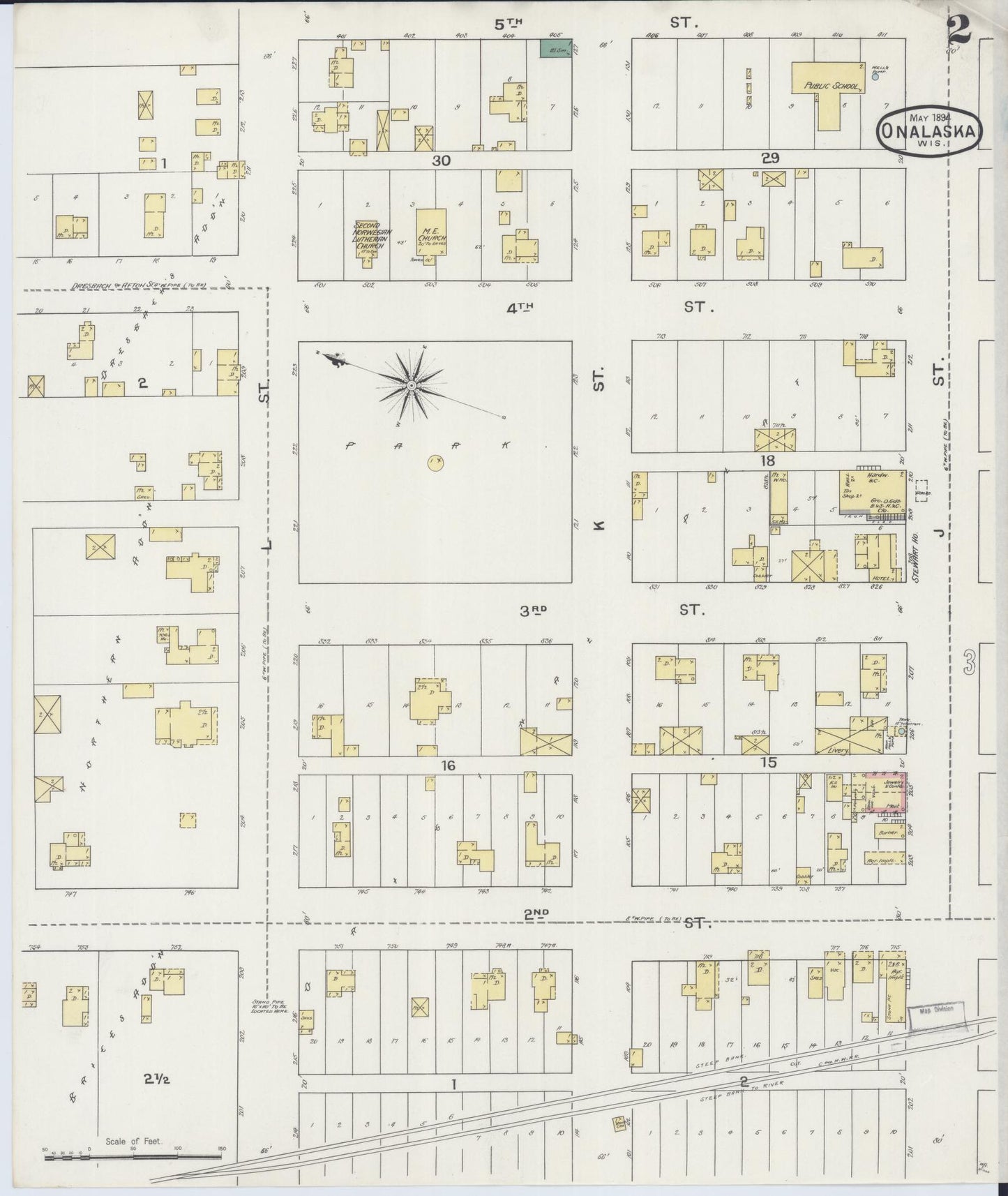 Sanborn Fire Insurance Map from Onalaska, La Crosse County, Wisconsin (1894), Sheet #0002 - Complete Map Set gallery image, historic Sanborn map, vintage wall art, Wisconsin Wisconsin