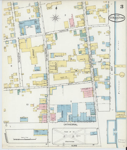 Sanborn Fire Insurance Map from Saint Augustine, Saint John's County, Florida (1893), Sheet #0003 - Complete Map Set gallery image, historic Sanborn map, vintage wall art, Florida Florida
