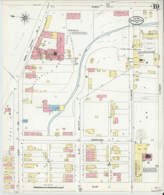 Sanborn Fire Insurance Map from Madison, Jefferson County, Indiana (1904), Sheet #0019 - Historic Sanborn Fire Insurance Map Print, vintage old map wall art, antique decor, genealogy gift, Indiana Indiana map