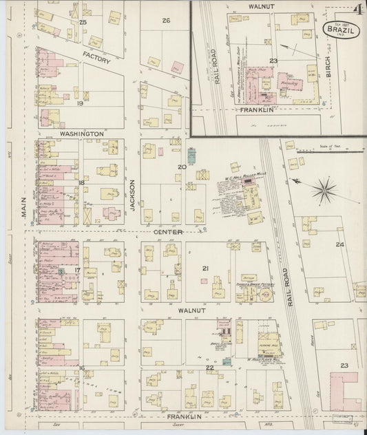 Sanborn Fire Insurance Map from Brazil, Clay County, Indiana (1887), Sheet #0004 - Historic Sanborn Fire Insurance Map Print, vintage old map wall art, antique decor, genealogy gift, Indiana Indiana map