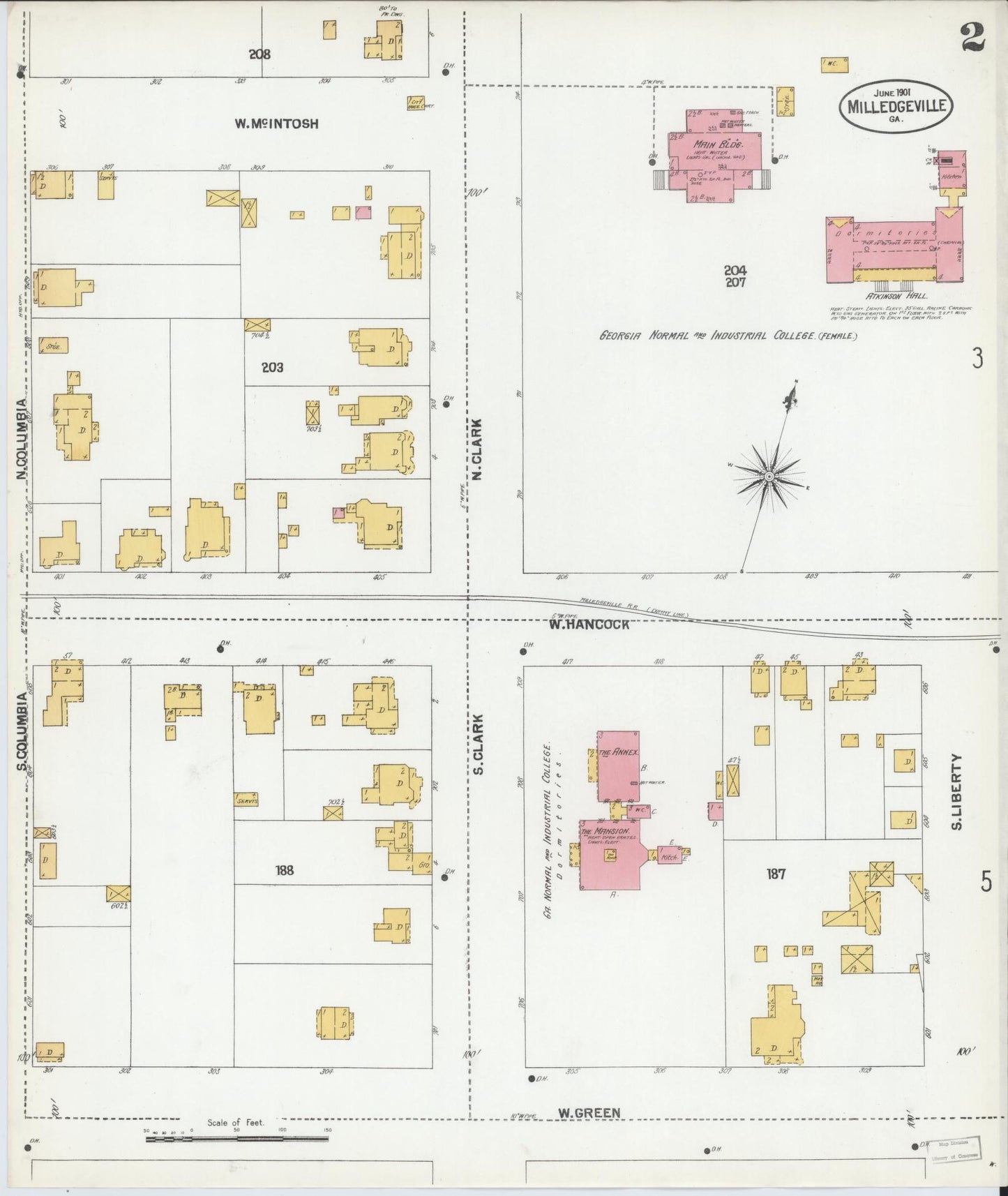 Sanborn Fire Insurance Map from Milledgeville, Baldwin County, Georgia (1901), Sheet #0002 - Complete Map Set gallery image, historic Sanborn map, vintage wall art, Georgia Georgia