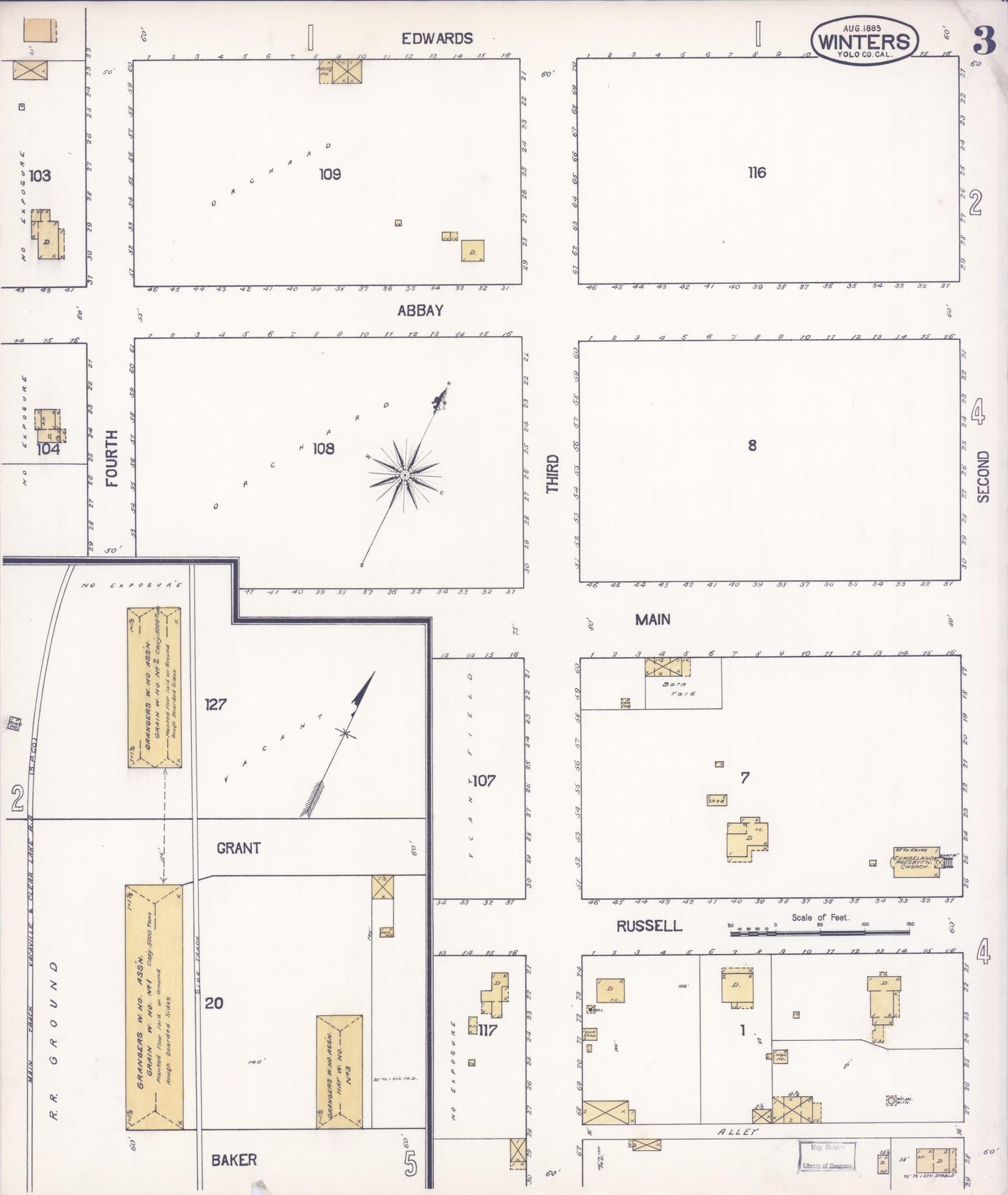 Sanborn Fire Insurance Map from Winters, Yolo County, California (1893), Sheet #0003 - Complete Map Set gallery image, historic Sanborn map, vintage wall art, California California