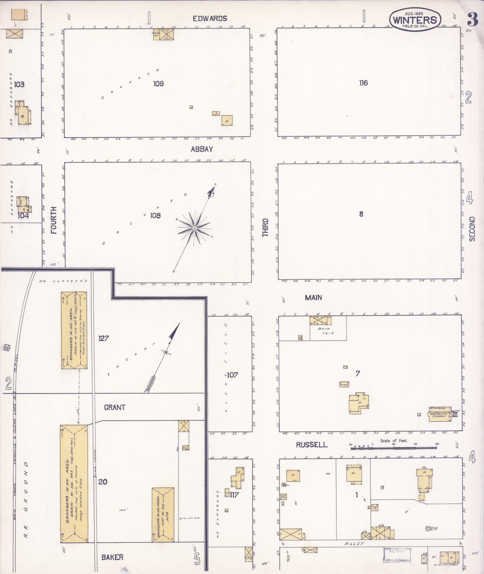 Sanborn Fire Insurance Map from Winters, Yolo County, California (1893), Sheet #0003 - Complete Map Set gallery image, historic Sanborn map, vintage wall art, California California