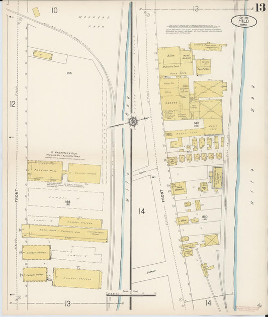 Sanborn Fire Insurance Map from Hilo, Hawaii County, Hawaii (1914), Sheet #0013 - Historic Sanborn Fire Insurance Map Print, vintage old map wall art
