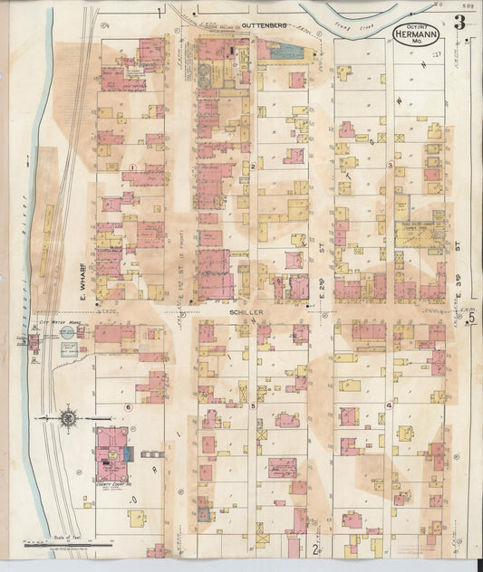 Sanborn Fire Insurance Map from Hermann, Gasconade County, Missouri (1932), Sheet #0003 - Historic Sanborn Fire Insurance Map Print, vintage old map wall art, antique decor, genealogy gift, Missouri Missouri map