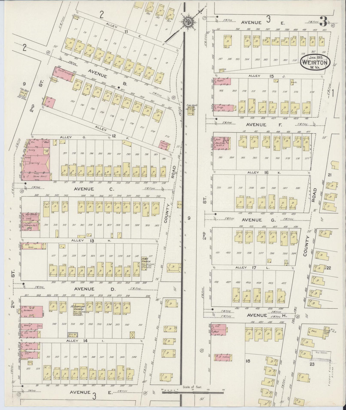 Sanborn Fire Insurance Map from Weirton, Hancock County, West Virginia (1915), Sheet #0003 - Complete Map Set gallery image, historic Sanborn map, vintage wall art, West Virginia West Virginia
